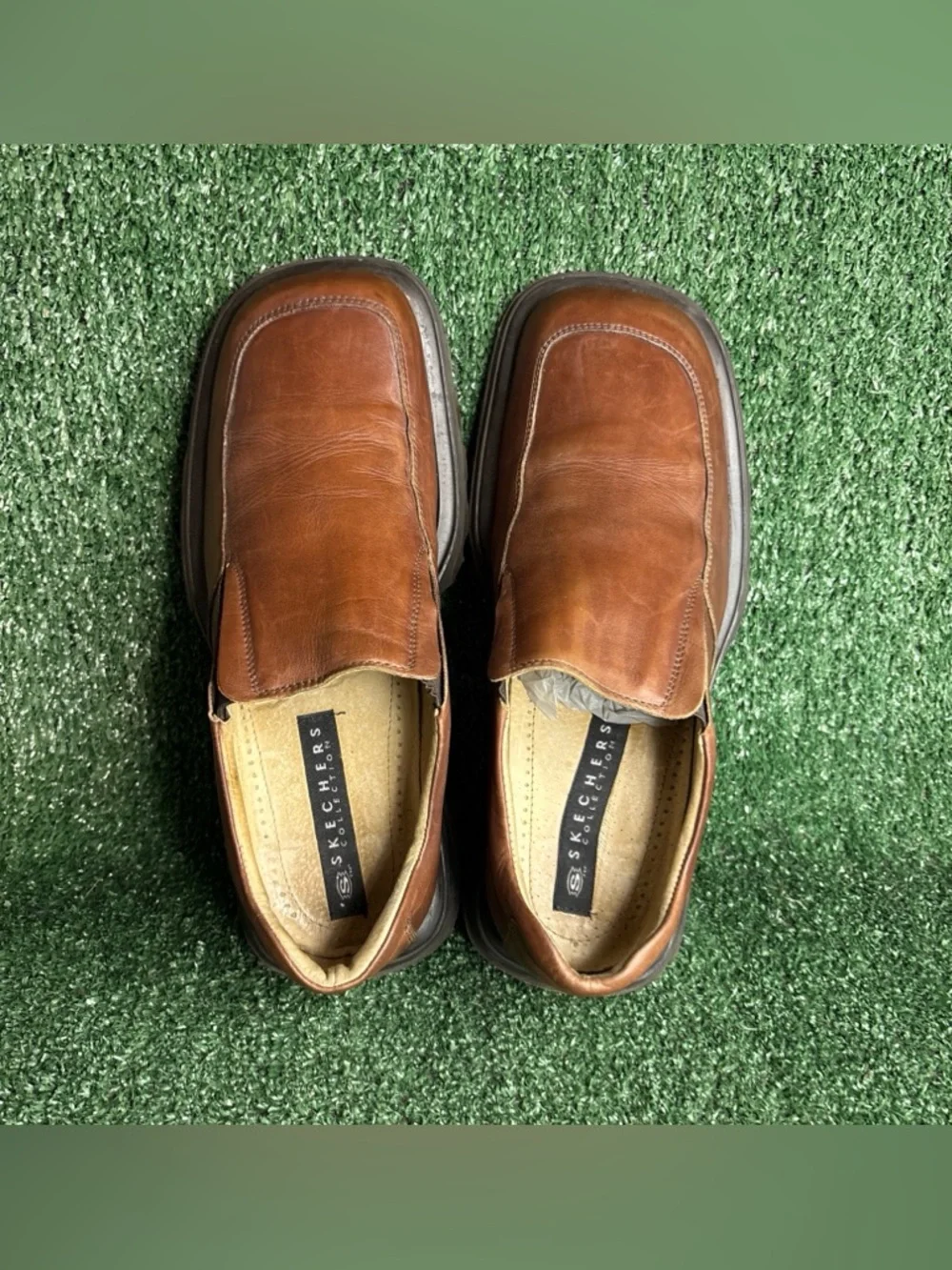 VINTAGE‎ Skechers Chunky Loafers Men's 9.5 Brown Leather Slip On Grunge ITALY